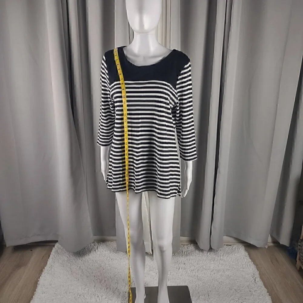Kim Rogers Black, White Stripe Soft 100% Cotton 3/4 Sleeve Top Blouse Size PXL - Picture 5 of 12